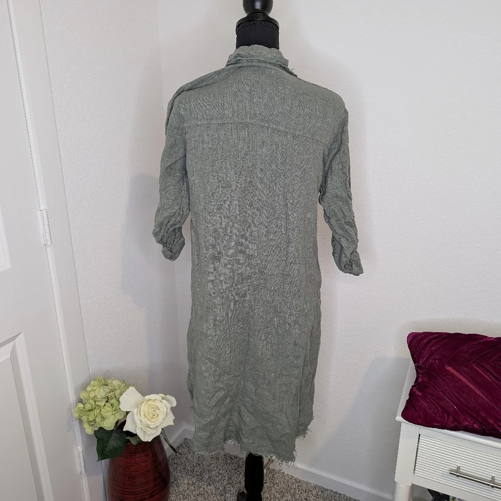 💘 Milio-Milano 100% Italian Linen Button Down Mid-Length Shirt Dress - Picture 3 of 5